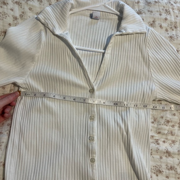 White Ribbed Button-Up top - Picture 5 of 7